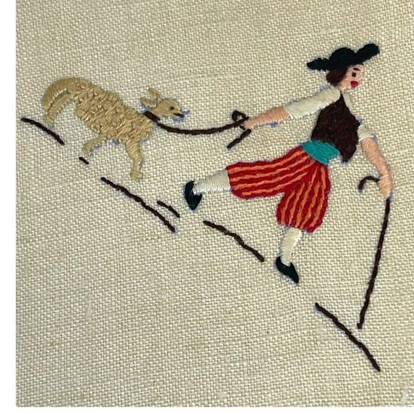 Vtg Embroided Napkins Set Of 3 Boy With Dog Mexican Man Flute Lady With Loon - Picture 4 of 6